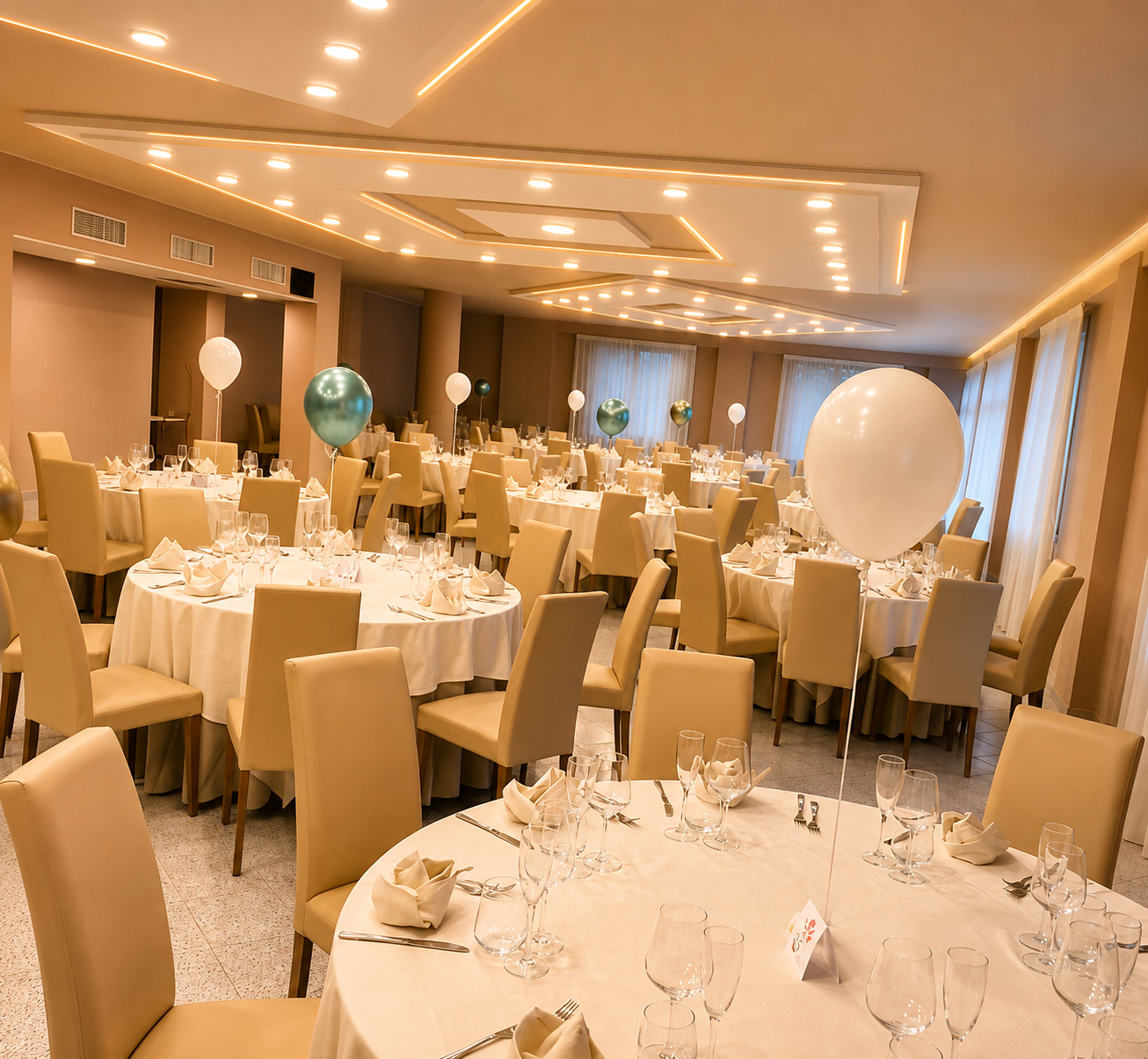 Da Remo dining room prepared for an event